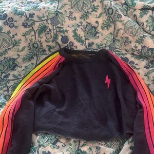 Aviator Nation Charcoal Crewneck with Neon Stripes